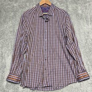 Robert Graham Shirt Button Up Flip Cuff 2XL Purple Check Plaid Tailored Fit